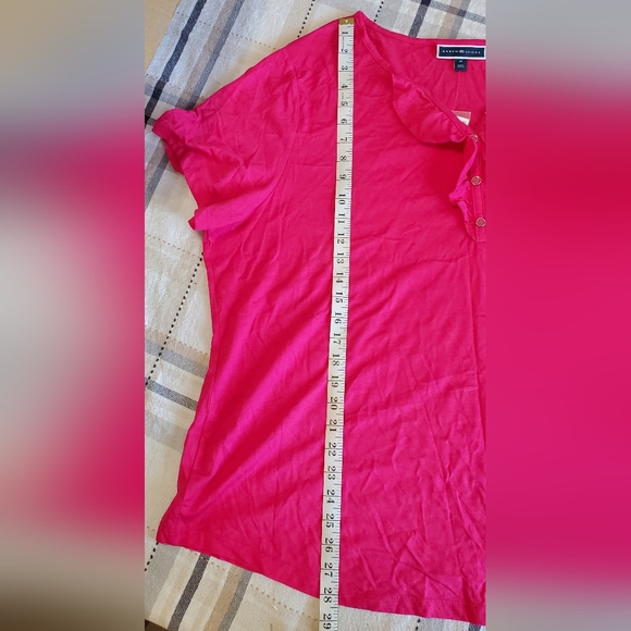 Karen Scott 3X Pink Ruffled Short Sleeve V-Neck Top - Picture 8 of 8